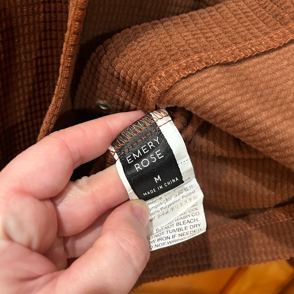 Emery Rose chocolate Brown Corduroy checkered print shacket Jacket medium M - Picture 3 of 4